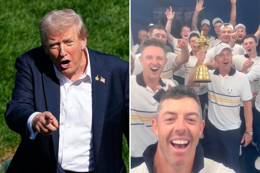 يستجيب ترامب إلى روري ماكلروي ، فريق أوروبا يسخر منه بشكل هزلي بعد فوزه في كأس رايدر