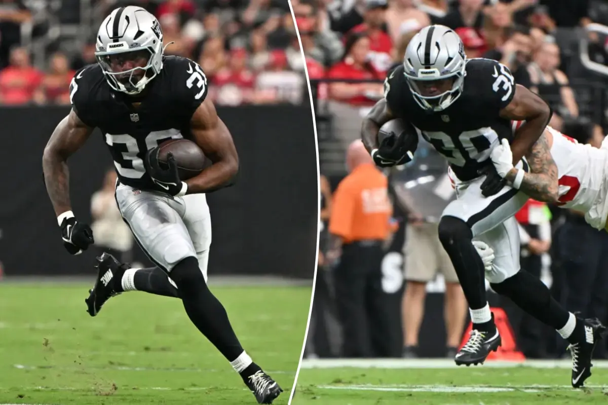 لاعب مبتدئ من فريق Raiders يركض للخلف لجذب انتباه الجميع